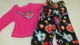 18&quot; doll clothes hand made pajama outfit pink guitar rockstar top black pants - £10.41 GBP