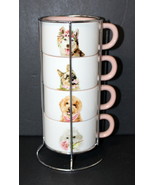Pier 1 One ~ Puppy Love Stackable Mugs ~ 4 Mugs + Metal Rack ~ Exc ~ Use... - $32.75 CAD