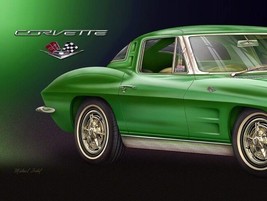 1963 Green Corvette by Michael Fishel Art Metal Sign - £30.89 GBP