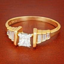 1.50Ct Princess Baguette Engagement Promise Diamond Ring 14K Yellow Gold Over - £78.11 GBP