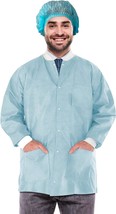 Disposable Lab Jackets; 29&quot; Long. Pack of 100 Sky Blue Hip-Length Work Gowns Sma - £476.81 GBP