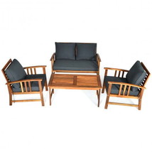 4 Pcs Wooden Patio Garden Furniture Set Table Sofa Chair Cushioned Gray - £456.51 GBP