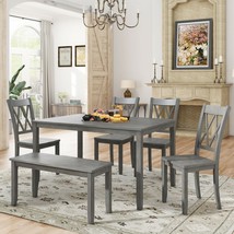 6-piece Wooden Kitchen Table set, Farmhouse Rustic Dining Table set - $698.24