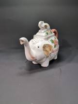 Ceramic Elephant Teapot With Baby Elephant Lid Floral Ceramic White Pink... - $20.35 CAD