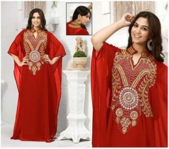 Georgette Farasha  Ramzan Long Kaftan Abaya Moroccan Wedding Dubai Red D... - $64.00