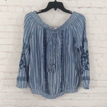 Xhilaration Top Womens Large Blue Striped Floral Embroidered Off the Sho... - $21.99