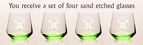 Conley Irish Coat of Arms Green Tumbler Glasses - Set of 4 (Sand Etched) Item image 5