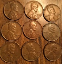 1940 1941 1942 1944 1945 1946 1947 1948 1949 Lot Of 9 Lincoln Wheat One Cent - £3.82 GBP