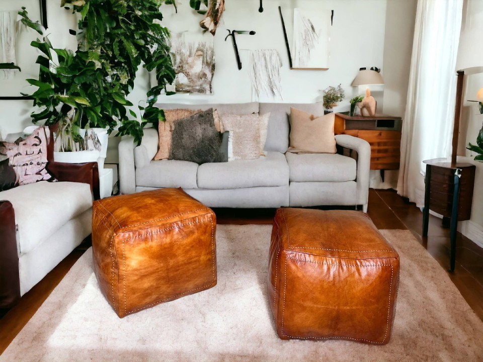 Tabacco Square Moroccan Pouf: A Treasure of Berber Artisanship - $326.96+