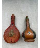 Two  (2) Vintage Leather Wrapped Bottle's with Stoppers,  Decorative Ant... - $18.81