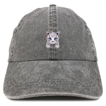 Trendy Apparel Shop Grey Tabby Cat Kitten Patch Pigment Dyed Washed Baseball Cap - £16.02 GBP