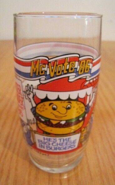 1986 McDonald's QUARTER POUNDER with CHEESE MC VOTE DRINKING GLASS CUP ELECTIONS - $14.85