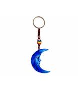 Blue Crescent Moon Celestial 3D Figurine Keychain Multicolored Macramé M... - £9.48 GBP