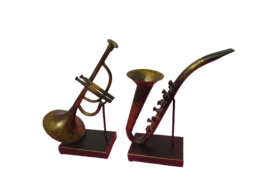 Metal Saxophone And Coronet Trumpet Horn Display Sitting On Metal Base 1... - £22.86 GBP