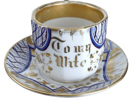 c1860 Large French Presentation Cup and Saucer &quot;To my Wife&quot; Old paris po... - £206.30 GBP