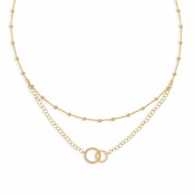 16&quot; 14K Yellow Gold Plated Multi-strands Beaded Necklace with Circle Link Chain - £110.58 GBP