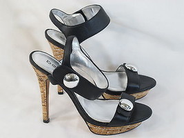Bebe Black Leather Platform Open Toe Ankle Strap Heels Size 9 M US Near ... - £27.28 GBP