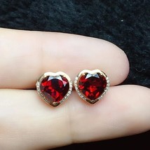 4Ct Heart Cut CZ Red Garnet Halo Stud Earrings 14K Rose Gold Plated 925 Silver - £99.70 GBP