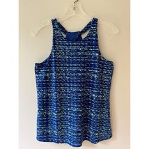 Cece Sz XS Halter Blue Neon Dots Striped Fully Lined Tank Top Pullover S... - $274.71 MXN