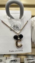 Disney Parks Mickey Mouse Ears Cubic Zirconia Letter C Gold Color Necklace NEW