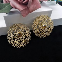 Stud Earring Girl Champagne Rhinestone Earrings Hollow Out Flower Round Alloy St - £20.10 GBP