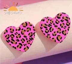 Leopard Print Heart Acrylic Valentine Stud Earrings - £5.11 GBP