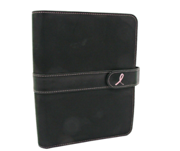 Day-Timer 7 Ring Planner Organizer Black Canvas Pink Breast Cancer Logo Inserts - £19.19 GBP