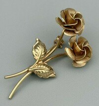 Vintage ING 14K GF Rose Brooch Pin, 2 Buds on Stems, Brushed Gold, ~1.75... - $460.52 MXN