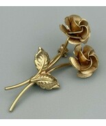 Vintage ING 14K GF Rose Brooch Pin, 2 Buds on Stems, Brushed Gold, ~1.75... - $24.99