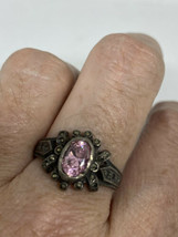 Vintage Rosa Anillo de Cristal 925 Plata de Ley Tamaño 8 - £45.44 GBP