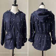 Talbots French Terry Palm Tree Embroidered Full Zip Hoodie Navy Blue M P... - $24.48