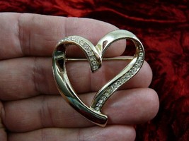 (BR-189) Heart white rhinestones love lover gold brooch pin Nice - £25.84 GBP