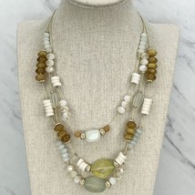 Chico&#39;s Triple Strand Wire Neutral Beaded Gold Tone Necklace - £13.13 GBP
