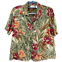 Alfred Dunner Shirt Women&#39;s Size 14 Tropical Floral Button Up Crepe Lightweight - £13.06 GBP