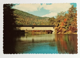 Covered Bridge Hillsgrove PA Fall Autumn Foliage Scalloped Dexter Postcard 1970s - £3.13 GBP