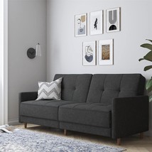 DHP Andora Coil Futon Sofa Bed Couch with Mid Century Modern Design - Grey Linen - £315.91 GBP
