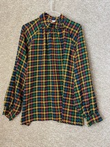 Vintage Givenchy Women’s Digital Plaid Button Shoulder Long Sleeve Blous... - $85.99