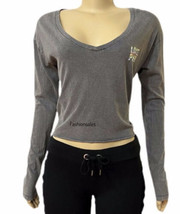 Nwt Vittoria Segreto PINK Scollo V Manica Lunga Arcobaleno Logo Corto T-Shirt - £12.82 GBP
