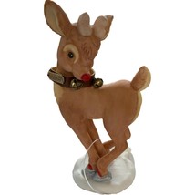 Vintage Rudolph The Red Nosed Reindeer Ice Skating Figurine Leather Collar - £19.55 GBP