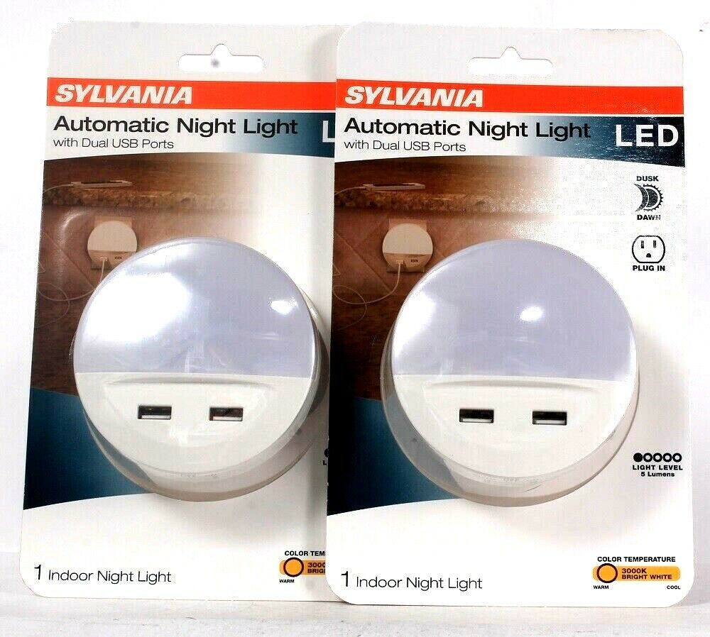 2 Ct Sylvania LED Automatic Night Light With Dual USB Ports 3000K Bright White - $27.99