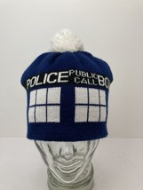 Police Public Call Box Beanie Pom Winter Hat Doctor Who BBC Blue Excellent - $21.73