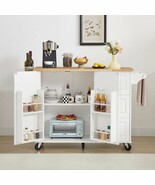 52&quot; Rolling Kitchen Island: Drop Leaf, Spice Rack &amp; Storage (White) - €313,57 EUR