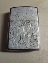 Zippo 3D Timber Wolf Under Moon Steel Vintage Lighter Authentic USA made - $19.79
