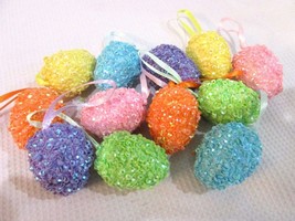 Easter Pastel SPARKLE Eggs Egg 1.75&quot; Hanging Tree Ornaments Set of 12  - £9.58 GBP