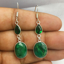 925 Sterling Silver Emerald &amp; Glass Stone Bezel Earrings Gift Women BES-1093 - £28.17 GBP