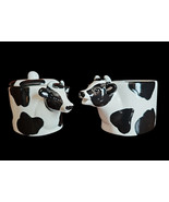 Vintage Ganz Sculpted Black &amp; White Holstein Cow Creamer Sugar Set Taiwa... - $50.98