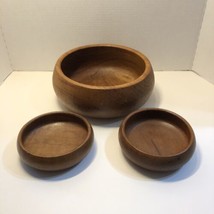 Dolphin Genuine Teak Wood Salad Bowl Set 3 Pieces Vintage - £19.48 GBP