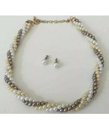 Fashion Jewelry ~ Goldtone ~ Jeweled Necklace &amp; Pierced Earrings  - $28.06 CAD
