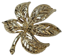 Sarah Coventry Leaf Brooch Pin Gold Tone Reticulated Jewelry Vtg 1980s Signed - £8.43 GBP