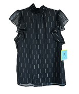 CeCe Women&#39;s Mock Neck Flutter Sleeve Blouse Top Lined Size S L Black Gold - €17,35 EUR